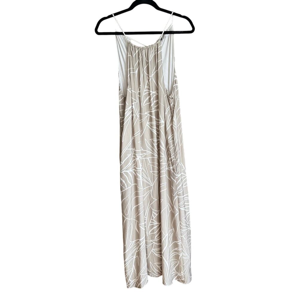 Bella Dahl Tropical Palm Print Halter Maxi Dress Cream Sz L Boho Beachy Resort - Picture 2 of 16